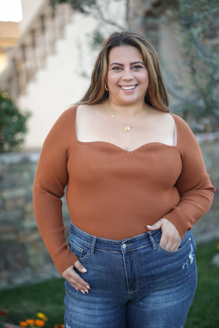 Boutique Simplified Total Doll Sweater Bodysuit - Rust 2 Boutique Simplified Total Doll Sweater Bodysuit - Rust