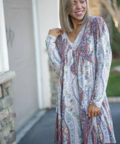 Boutique Simplified Boho Paisley Swing Dress