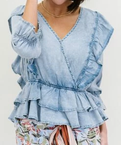 Trendsi Apparel First Day Denim Ruffle Peplum Top