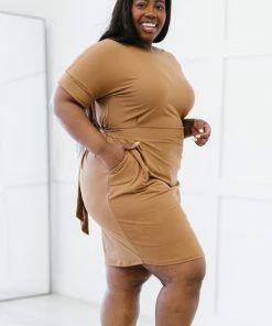 Trendsi Layla Tie-Waist Dress In Ash Mocha, Deep Camel And Kelly Green Apparel