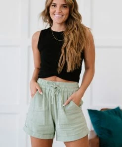 Trendsi Apparel Linen Love Cuffed Shorts In Light Sage