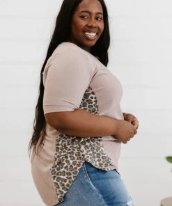 Trendsi Say Anything Leopard Panel Tee In Ash Mocha Apparel