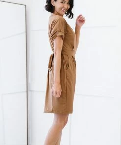 Trendsi Layla Tie-Waist Dress In Ash Mocha, Deep Camel And Kelly Green Apparel