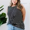 Trendsi Let's Be Honest Front Knot Stripe Tank In Black