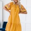 Trendsi Apparel Flowers For You Embroidered Dress In Mustard