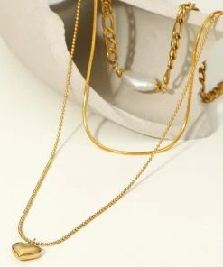 Trendsi Heartbeat Triple-Layered Heart Pendant Necklace