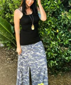Boutique Simplified Camo Love Side Slit Maxi