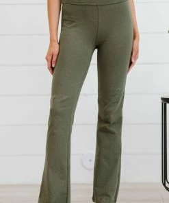 Trendsi Keep It Up Flare Yoga Pants In Light Olive