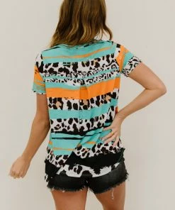 Trendsi GHG- Shop Singles Abstract Art Printed Notched Tee Shirt (GHG-S)