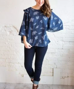 Cotton Bleu Waverly Navy Floral Ruffle Sleeve