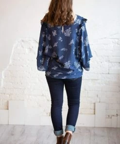 Cotton Bleu Waverly Navy Floral Ruffle Sleeve