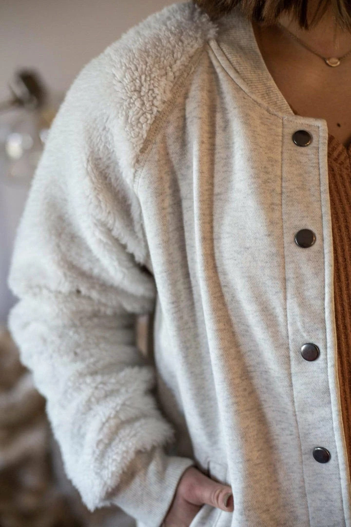 Cotton Bleu Apparel Cozy Creamy Ivory Varsity Jacket (GHG-L) 6 Cotton Bleu Apparel Cozy Creamy Ivory Varsity Jacket (GHG-L)