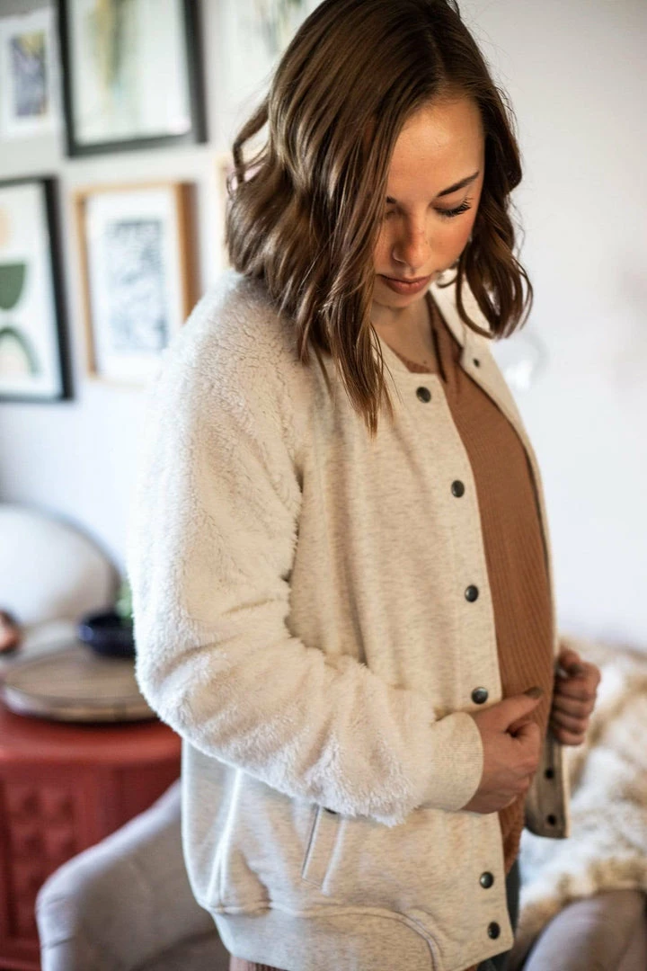 Cotton Bleu Apparel Cozy Creamy Ivory Varsity Jacket (GHG-L) 7 Cotton Bleu Apparel Cozy Creamy Ivory Varsity Jacket (GHG-L)