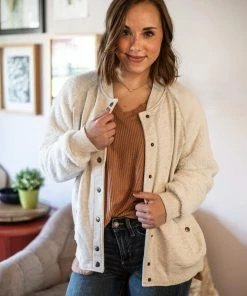 Cotton Bleu Apparel Cozy Creamy Ivory Varsity Jacket (GHG-L)