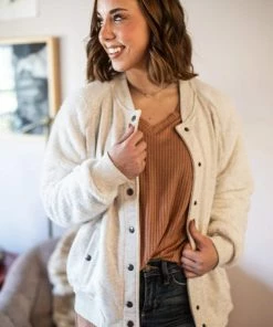 Cotton Bleu Apparel Cozy Creamy Ivory Varsity Jacket (GHG-L) 12 Cotton Bleu Apparel Cozy Creamy Ivory Varsity Jacket (GHG-L)