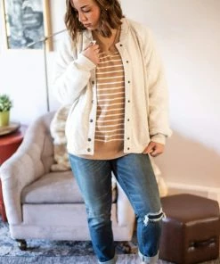 Cotton Bleu Apparel Cozy Creamy Ivory Varsity Jacket (GHG-L) 11 Cotton Bleu Apparel Cozy Creamy Ivory Varsity Jacket (GHG-L)