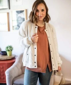 Cotton Bleu Apparel Cozy Creamy Ivory Varsity Jacket (GHG-L) 17 Cotton Bleu Apparel Cozy Creamy Ivory Varsity Jacket (GHG-L)