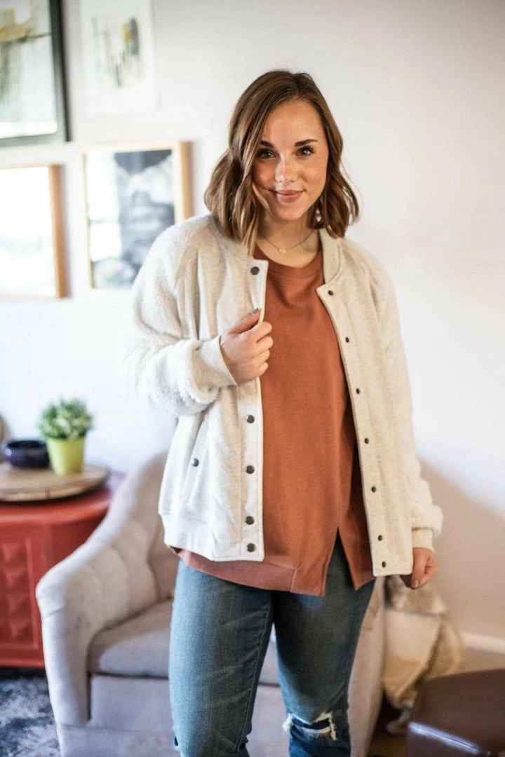 Cotton Bleu Apparel Cozy Creamy Ivory Varsity Jacket (GHG-L) 9 Cotton Bleu Apparel Cozy Creamy Ivory Varsity Jacket (GHG-L)