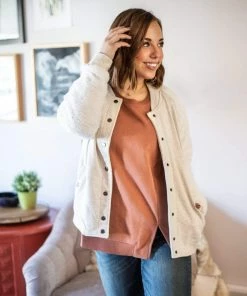 Cotton Bleu Apparel Cozy Creamy Ivory Varsity Jacket (GHG-L)