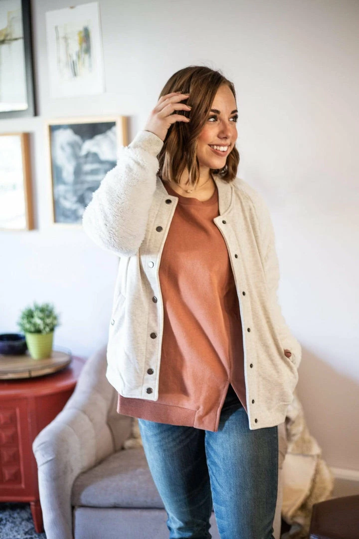 Cotton Bleu Apparel Cozy Creamy Ivory Varsity Jacket (GHG-L) 2 Cotton Bleu Apparel Cozy Creamy Ivory Varsity Jacket (GHG-L)