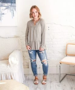 Cotton Bleu Apparel Tiered And True Dusty Grey Olive Top