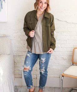 Cotton Bleu Apparel Tiered And True Dusty Grey Olive Top