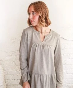 Cotton Bleu Apparel Tiered And True Dusty Grey Olive Top