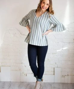 Cotton Bleu Avery Grey Blue Stripped Top Tops 7 Cotton Bleu Avery Grey Blue Stripped Top Tops