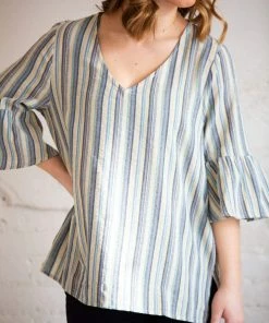 Cotton Bleu Avery Grey Blue Stripped Top Tops