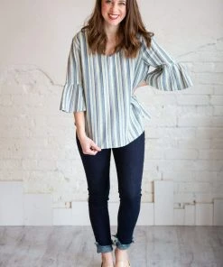 Cotton Bleu Avery Grey Blue Stripped Top Tops 9 Cotton Bleu Avery Grey Blue Stripped Top Tops