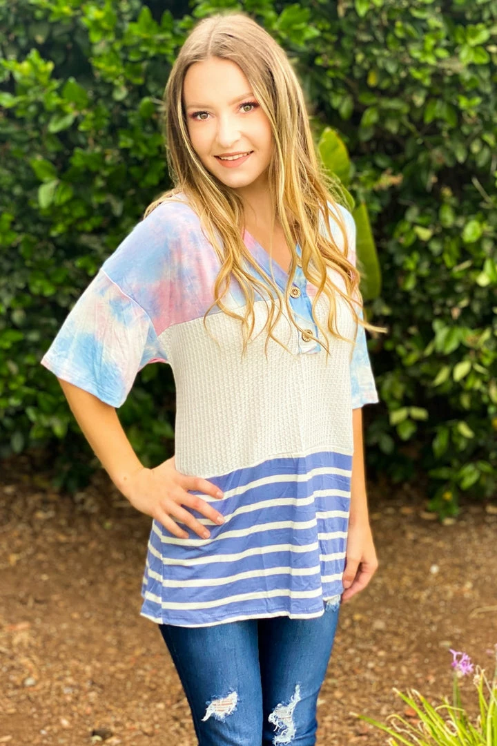 Boutique Simplified Cotton Candy Button Down Top 2 Boutique Simplified Cotton Candy Button Down Top