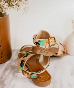 Miami Shoe Apparel Tan And Turquoise Aztec Sandals