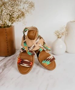 Miami Shoe Apparel Tan And Turquoise Aztec Sandals