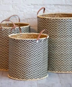 Creative Coop Lifestyle + Home Black & Cream Round Palm Leaf Basket