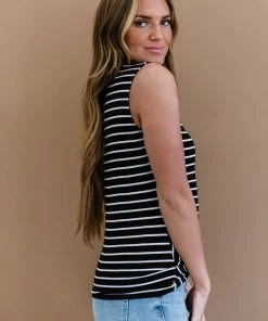 Trendsi Let's Be Honest Front Knot Stripe Tank In Black 28 Trendsi Let's Be Honest Front Knot Stripe Tank In Black