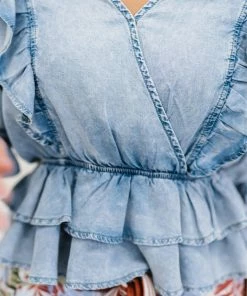 Trendsi Apparel First Day Denim Ruffle Peplum Top