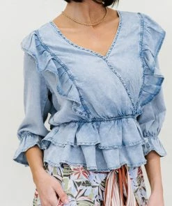 Trendsi Apparel First Day Denim Ruffle Peplum Top