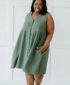 Trendsi Apparel Farmers' Market Button-Up Sleeveless Dress