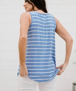 Trendsi Call Me Maybe Striped Tank In Ash Mocha, Black & Spring Blue Apparel