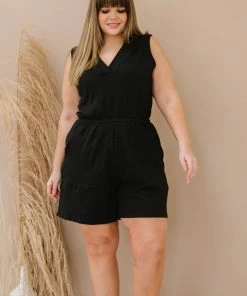Trendsi Oceans Away Sleeveless Romper In Black Apparel