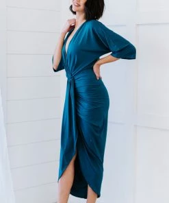 Trendsi Ocean Teal Ruched Dress