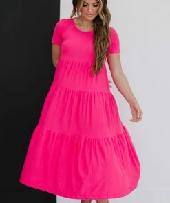 Trendsi Tiered Midi Dress In Fuchsia (GHG-S) GHG- Shop Singles