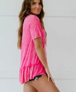 Trendsi Apparel On My Mind Acid Wash Ruffle Tee