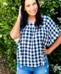 Boutique Simplified Day At The Park Woven Plaid Top