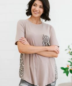 Trendsi Say Anything Leopard Panel Tee In Ash Mocha Apparel