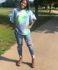 Boutique Simplified Drift Away Tie Dye Bell Sleeve Top