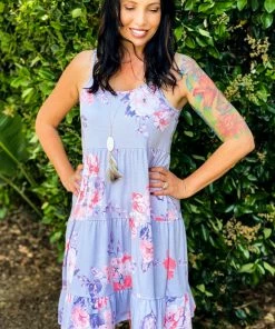 Boutique Simplified Dusty Floral Tiered Midi Dress