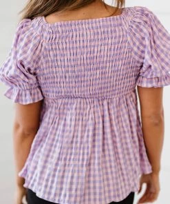 Trendsi Gingham Smocked Babydoll Top In Lavender Pink 19 Trendsi Gingham Smocked Babydoll Top In Lavender Pink