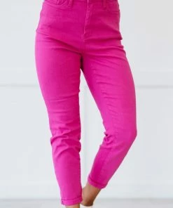 Trendsi Judy Blue Gabriella Cuffed Slim Fit Jeans In Neon Pink