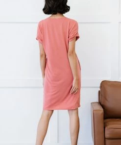 Trendsi Apparel Natural Beauty T-Shirt Dress With Pockets In Ash Mocha & Ash Rose